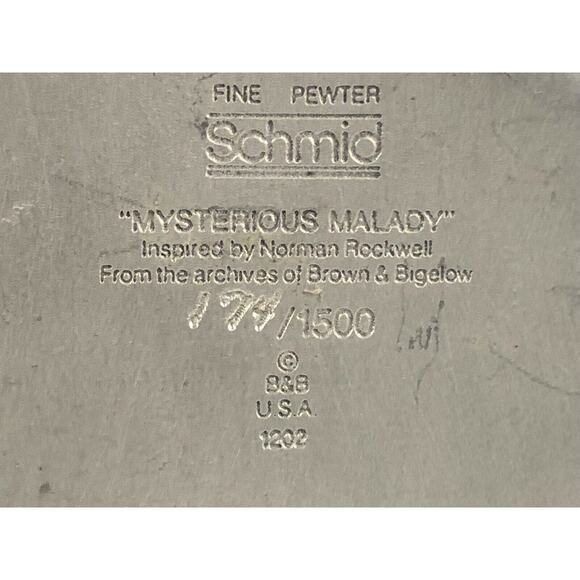 Rare Fine Pewter Schmid, N. Rockwell "Mysterious Malady" Figurine #174/1500 USA - Picture 7 of 7